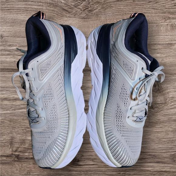 Hoka One Women's Bondi 7 Running Shoes Gray/Blue, Size 9 - Picture 2 of 6